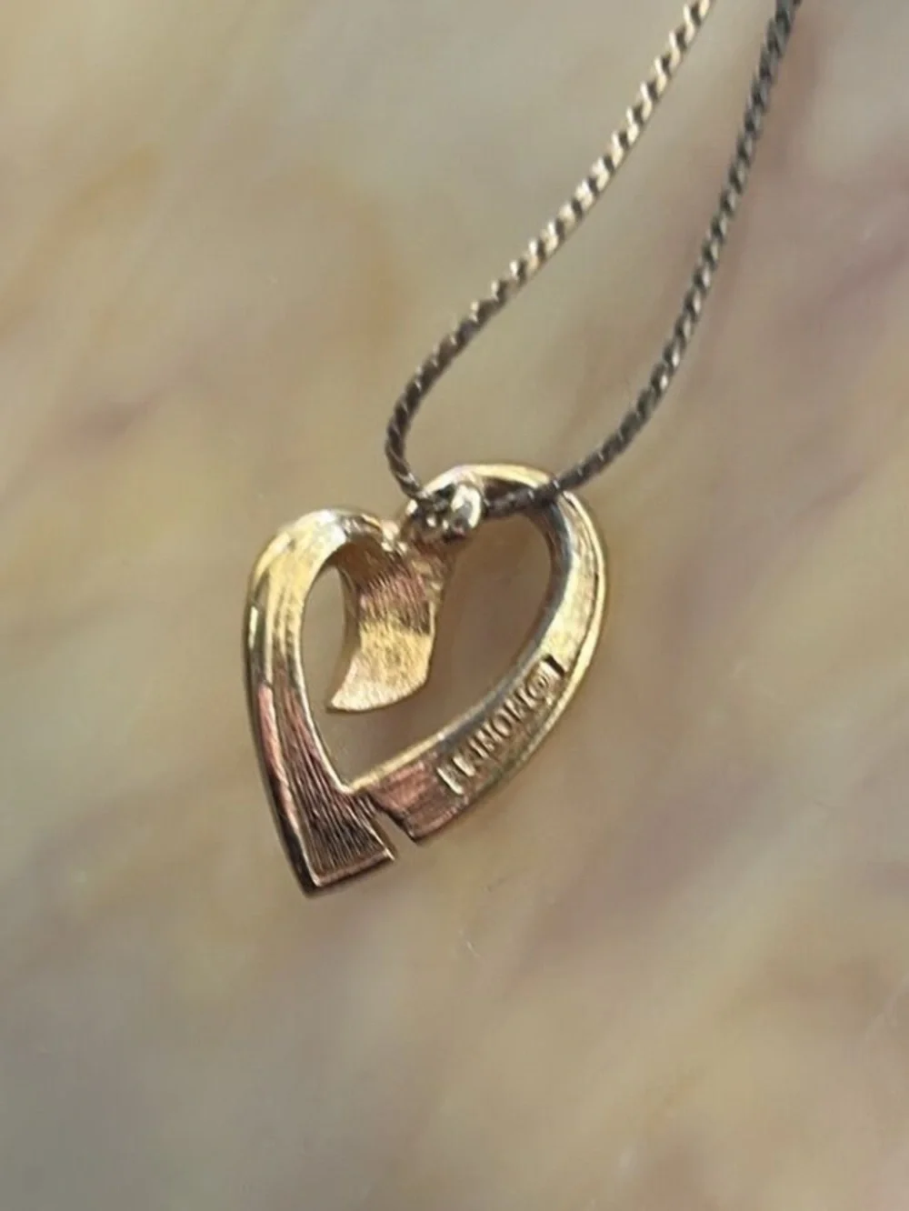 Sliding Open Heart Pendant Necklace Yellow Enamel Gold Tone Vintage 1968 MONET